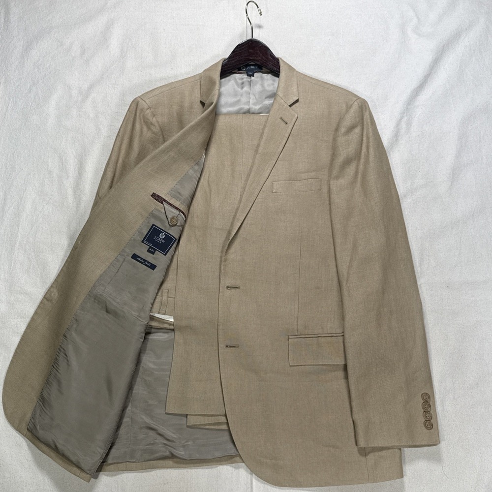 J CREW Ludlow 2pc Suit 44L Pants 39X32 100% Linen Tan 2-Button